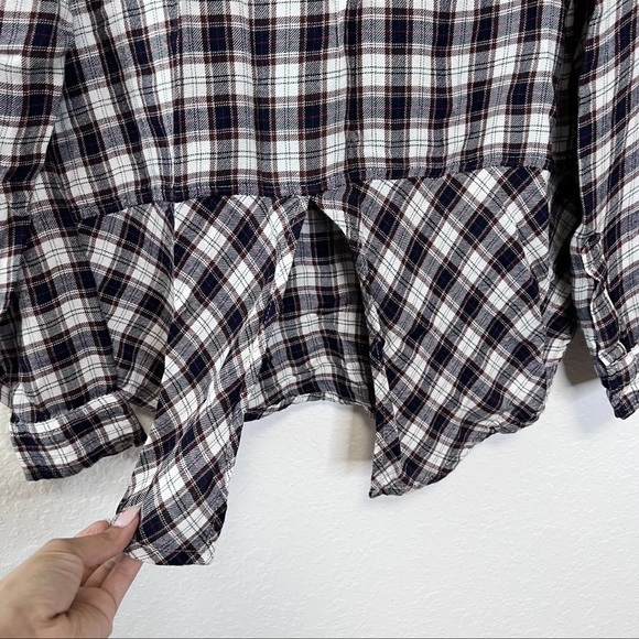 Lucky Brand Top Women Medium Shirt Plaid Flannel Button Down Slit Back Soft - Picture 5 of 8